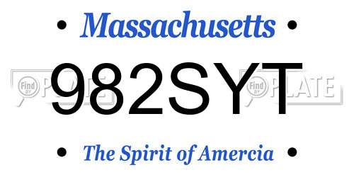 982SYT Massachusetts License Plate