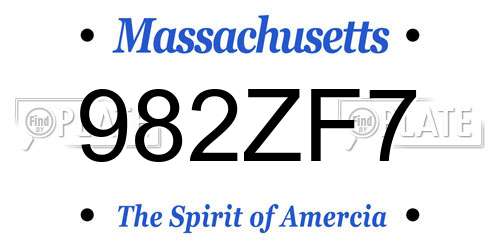 982ZF7 Massachusetts License Plate