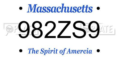 982ZS9 Massachusetts License Plate