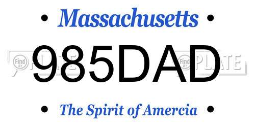 985DAD Massachusetts License Plate
