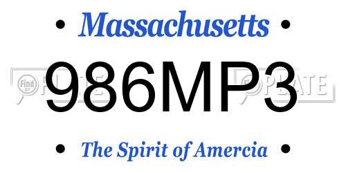 986MP3 Massachusetts License Plate
