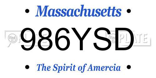 986YSD Massachusetts License Plate