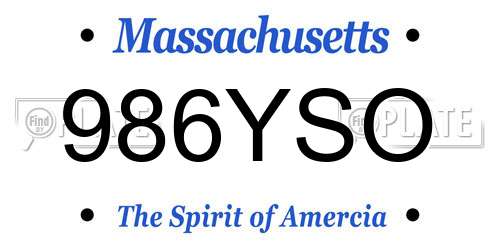 986YSO Massachusetts License Plate