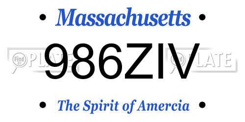 986ZIV Massachusetts License Plate