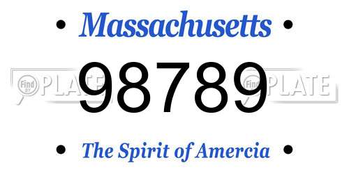 98789 Massachusetts License Plate