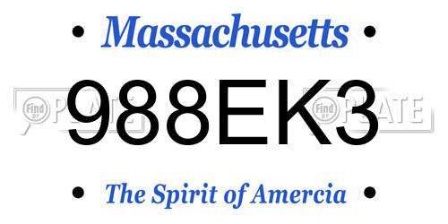 988EK3 Massachusetts License Plate