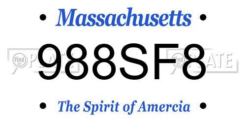988SF8 Massachusetts License Plate
