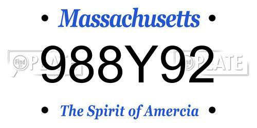 988Y92 Massachusetts License Plate