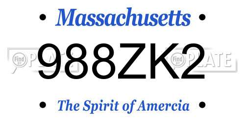 988ZK2 Massachusetts License Plate