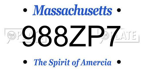 988ZP7 Massachusetts License Plate