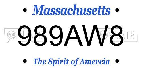 989AW8 Massachusetts License Plate