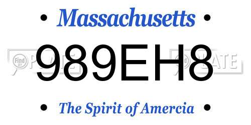 989EH8 Massachusetts License Plate
