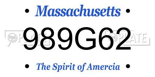 989G62 Massachusetts License Plate