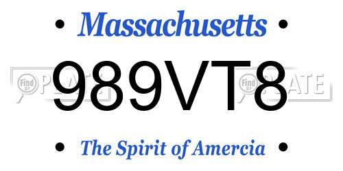 989VT8 Massachusetts License Plate