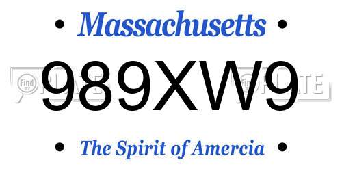 989XW9 Massachusetts License Plate