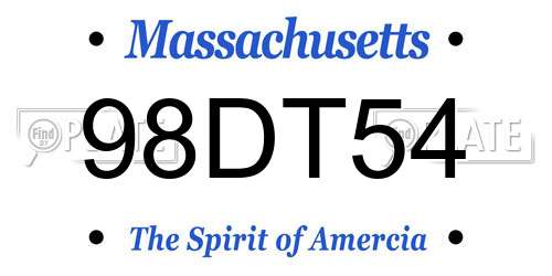 98DT54 Massachusetts License Plate