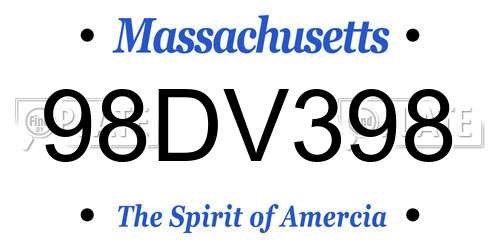 98DV398 Massachusetts License Plate