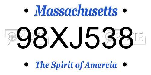 98XJ538 Massachusetts License Plate