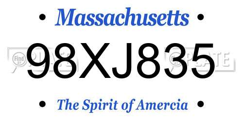 98XJ835 Massachusetts License Plate