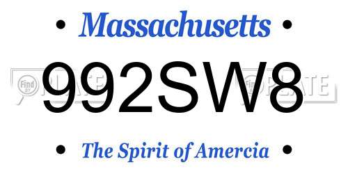 992SW8 Massachusetts License Plate