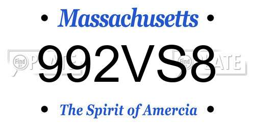 992VS8 Massachusetts License Plate