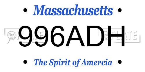 996ADH Massachusetts License Plate
