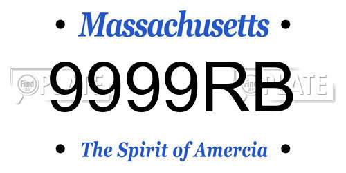 9999RB Massachusetts License Plate