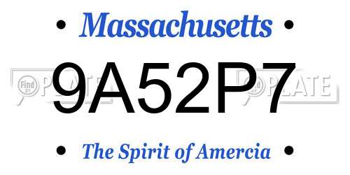 9A52P7 Massachusetts License Plate
