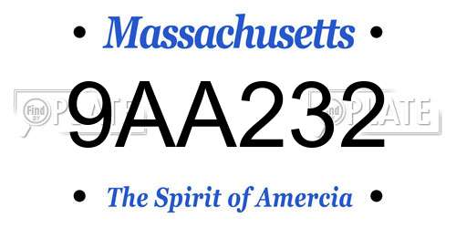 9AA232 Massachusetts License Plate