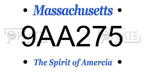 9AA275 Massachusetts License Plate