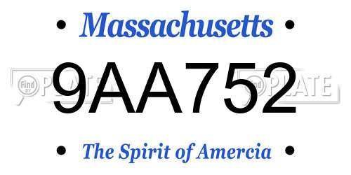 9AA752 Massachusetts License Plate