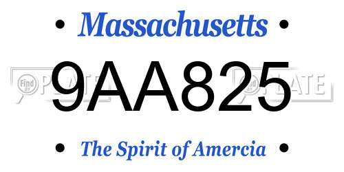 9AA825 Massachusetts License Plate