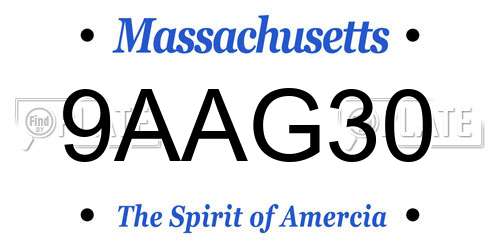 9AAG30 Massachusetts License Plate