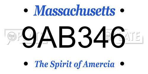9AB346 Massachusetts License Plate