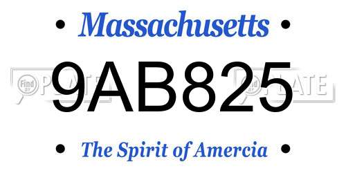 9AB825 Massachusetts License Plate