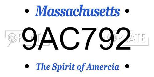 9AC792 Massachusetts License Plate