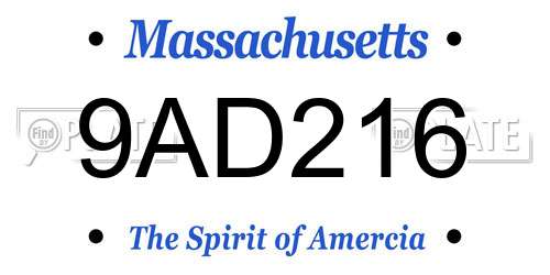 9AD216 Massachusetts License Plate