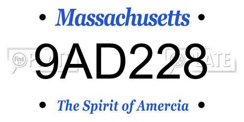 9AD228 Massachusetts License Plate