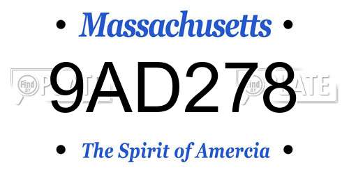 9AD278 Massachusetts License Plate