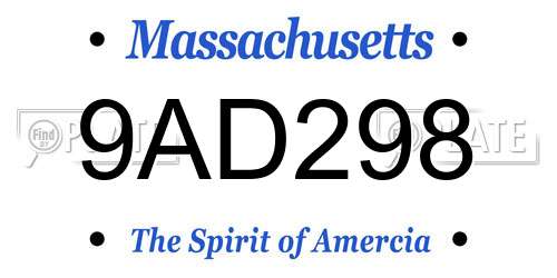 9AD298 Massachusetts License Plate