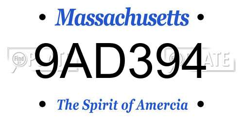 9AD394 Massachusetts License Plate