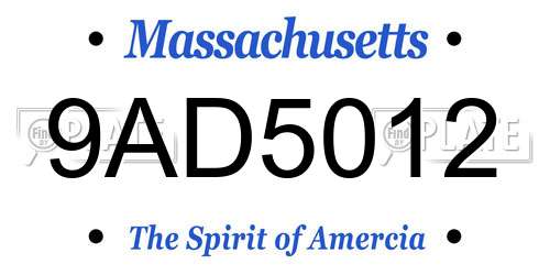 9AD5012 Massachusetts License Plate