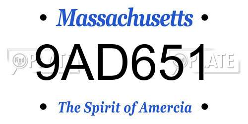 9AD651 Massachusetts License Plate