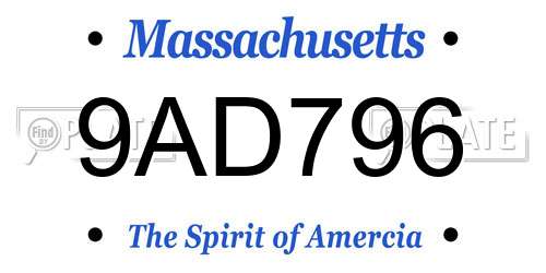 9AD796 Massachusetts License Plate