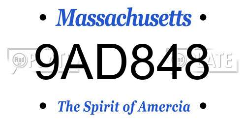 9AD848 Massachusetts License Plate