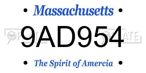 9AD954 Massachusetts License Plate