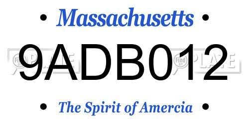 9ADB012 Massachusetts License Plate