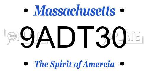 9ADT30 Massachusetts License Plate
