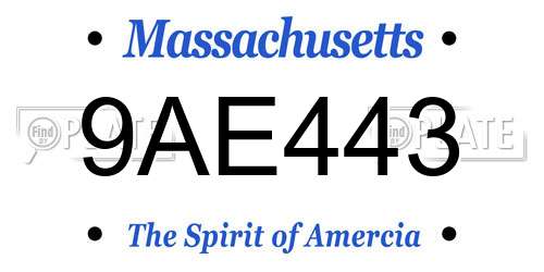 9AE443 Massachusetts License Plate