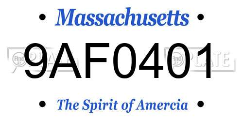 9AF0401 Massachusetts License Plate